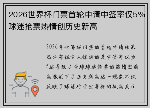 2026世界杯门票首轮申请中签率仅5%球迷抢票热情创历史新高
